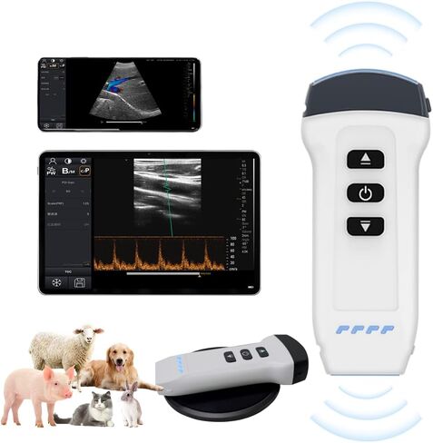 Dual Probe Wireless Color Doppler Ultrasound Machine 3.2MHZ and 7.5MHZ Probe, Wireless Ultrasound Machine for Android and iOS, Handheld Ultrasound Scanner for Dog, Cat, Horse, Pig, Sheep（white） in Kuwait