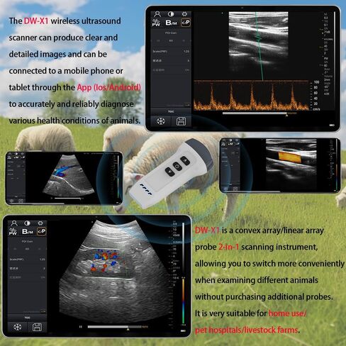 Dual Probe Wireless Color Doppler Ultrasound Machine 3.2MHZ and 7.5MHZ Probe, Wireless Ultrasound Machine for Android and iOS, Handheld Ultrasound Scanner for Dog, Cat, Horse, Pig, Sheep（white） in Kuwait