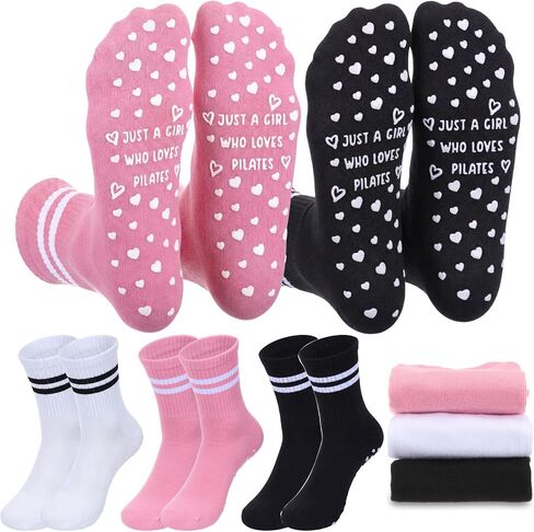 Geyoga 3 Pairs Grip Pilates Socks Women Yoga Non Slip Gripper Socks Red Heart Ankle Grippy for Barre Hospital Barefoot Birthday Party Wedding Gifts in Kuwait
