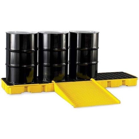 Eagle 4 Drum Spill Platform with Forklift Pockets, 103.5"x26.5"x6.5", 60.5 Gallon Sump, 10,000 lbs. Load Capacity Containment Tray, Made in USA, Yellow, 1647 in Saudi Arabia