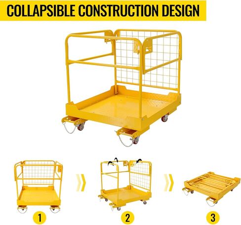 Forklift Safety cage 36x36 inches Forklift Work Platform 1150lbs Capacity with 4 Universal Wheels Aerial Platform Collapsible Lift Basket Aerial Rails for Lifting Loader in Kuwait