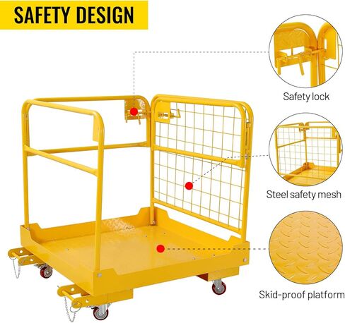 Forklift Safety cage 36x36 inches Forklift Work Platform 1150lbs Capacity with 4 Universal Wheels Aerial Platform Collapsible Lift Basket Aerial Rails for Lifting Loader in Kuwait