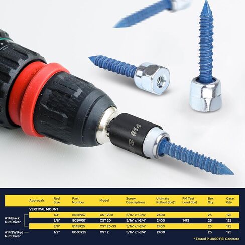Everflow Sammys 8059957-50 CST 20 3/8 Inch Screw Vertically Threaded Rod Anchor Designed for Concrete Structure, Steel, Zinc Finish, Corrosion Resistance, 5/16 x 1-3/4 Inch Screw Length (pack of 50) in Saudi Arabia