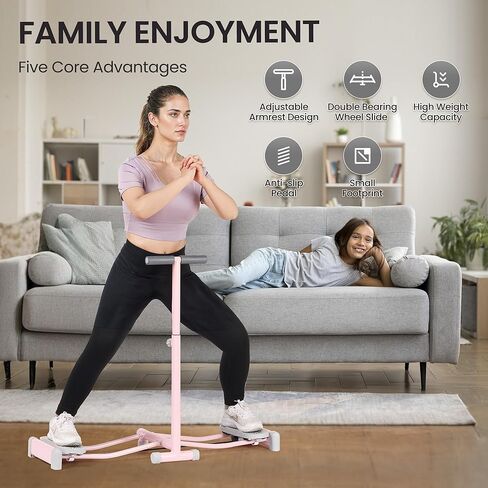 معدات تمرين، آلة تزلج، مدرب تزلج محاكاة، آلة تمرين تزلج مع 4 مستويات قابلة للتعديل، دواسة مضادة للانزلاق، مسند للذراع، سعة وزن 550 رطل لتمارين عضلات الساق الممتعة (وردي) in Kuwait