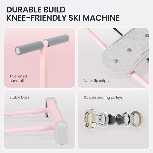 معدات تمرين، آلة تزلج، مدرب تزلج محاكاة، آلة تمرين تزلج مع 4 مستويات قابلة للتعديل، دواسة مضادة للانزلاق، مسند للذراع، سعة وزن 550 رطل لتمارين عضلات الساق الممتعة (وردي) in Kuwait