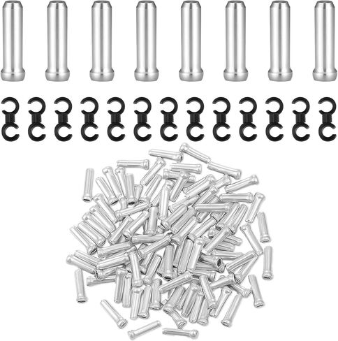 100PCS Bike Cable End Caps and 20PCS Bikes Cable Clasps, Alloy Bicycle Cables Ends, Derailleur Cables End Cap, Rotatable S-Hook Clips, Suitable for Mountain Bike and Road Bikes Brake Cableends in Saudi Arabia