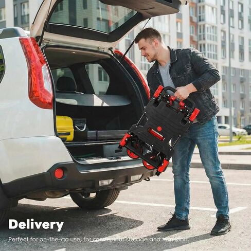 2-in-1 Hand Truck with 22’’ Folding Basket, 330LBS Platform Cart Dolly, Collapsible Utility Luggage Dolly Cart, W/Retractable Handle, 360° Dual 5’‘ Wheels, 2 Elastic Ropes (Red) in Saudi Arabia