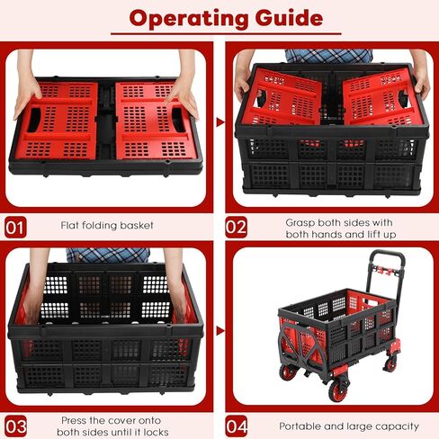 2-in-1 Hand Truck with 22’’ Folding Basket, 330LBS Platform Cart Dolly, Collapsible Utility Luggage Dolly Cart, W/Retractable Handle, 360° Dual 5’‘ Wheels, 2 Elastic Ropes (Red) in Saudi Arabia