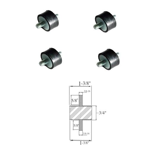 Pack of 4 Rubber Vibration Isolator Mounts - 1-3/8" Diameter x 3/4" Height, 3/8-16 Thread x 5/8" Long Male/Male Studs - for Motors, Compressors, Pumps in Kuwait