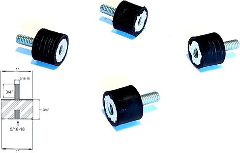 4 Rubber Vibration Isolator Mounts (1" Diameter x 3/4" Height) 5/16-18 x 3/4" Long Stud Male Female in Kuwait