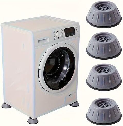 4pcs Anti-Vibration Washing Machine Pads - Thickened Shock Absorbers, Non-Slip Stabilizers for Washers and Refrigerators, Gray Plastic Design with Metal Finish, Gray in Kuwait