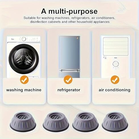 4pcs Anti-Vibration Washing Machine Pads - Thickened Shock Absorbers, Non-Slip Stabilizers for Washers and Refrigerators, Gray Plastic Design with Metal Finish, Gray in Kuwait