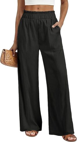 SEMARO Womens Casual Linen Feel Wide Leg Pants High Waist Palazzo Flowy Trousers Beach Vacation Outfits 2025 in Kuwait