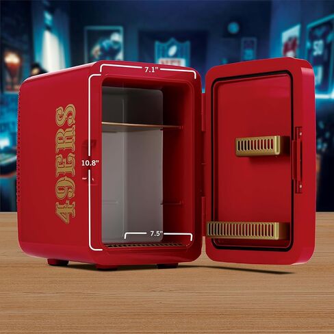 Ukonic NFL San Francisco 49ers 15-Can Mini Fridge 10L - AC/DC مدعوم، ألوان الفريق الرسمية وشعار، مبرد محمول للبوابات الخلفية، المنزل، المكتب، أو السيارة in Kuwait