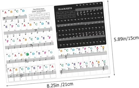 BESPORTBLE Piano Keyboard Stickers for 49/54/61/88 Keys 2 Sets of Adhesive Decals Musical Notes for Beginners Easy to Apply Piano Key Labels for Electronic Organ in Kuwait
