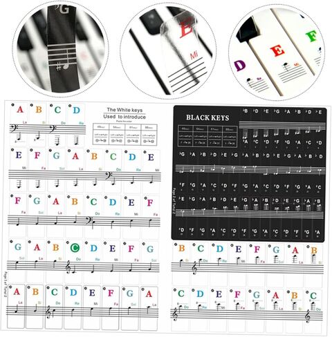BESPORTBLE Piano Keyboard Stickers for 49/54/61/88 Keys 2 Sets of Adhesive Decals Musical Notes for Beginners Easy to Apply Piano Key Labels for Electronic Organ in Kuwait