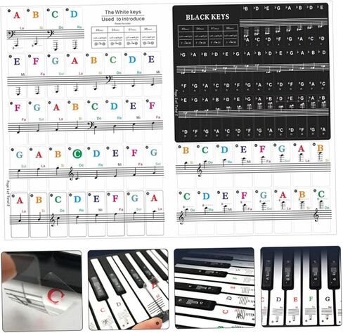 BESPORTBLE Piano Keyboard Stickers for 49/54/61/88 Keys 2 Sets of Adhesive Decals Musical Notes for Beginners Easy to Apply Piano Key Labels for Electronic Organ in Kuwait