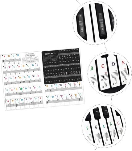 BESPORTBLE Piano Keyboard Stickers for 49/54/61/88 Keys 2 Sets of Adhesive Decals Musical Notes for Beginners Easy to Apply Piano Key Labels for Electronic Organ in Kuwait