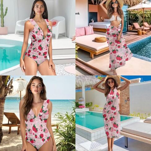 Womens One Piece Swimsuit with Cover Up Sarong Wrap Skirt Tummy Control Bikini Set Ruffled Bathing Suit Plus Size in Saudi Arabia