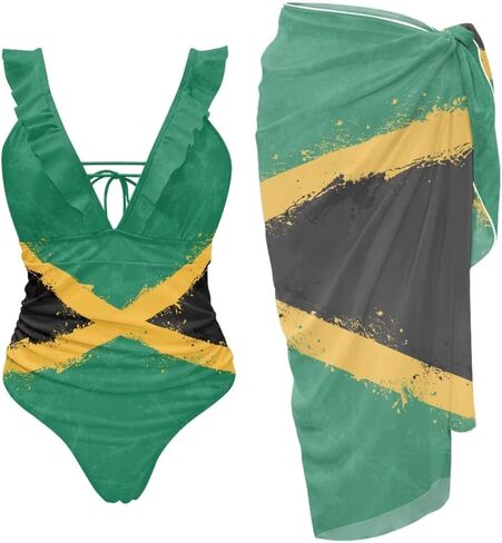 Womens One Piece Swimsuit with Cover Up Sarong Wrap Skirt Tummy Control Bikini Set Ruffled Bathing Suit Plus Size in Saudi Arabia