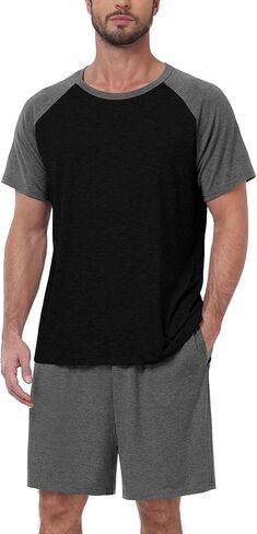 Mens Pajama Set Summer Pjs Sleepwear Lightweight Short Sleeve Pjs Soft Comfy Sleep Set With Pocket in Kuwait