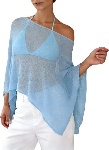 Bocymolay Women Sheer Poncho Shrug Bolero Lightweight Knit Top Summer Cover Up Pullover Shrugs Shawl Sweater in Kuwait