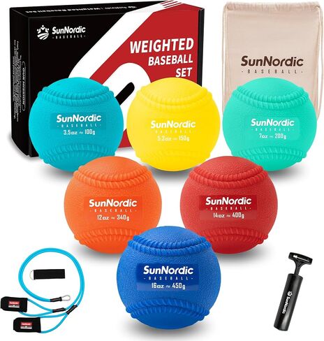 9 Pack Plyometric Weighted Baseballs Set (3.5-16/35/53/70 oz) - Variable Weight Plyo Baseballs for Improved Power & Pitching Training - for All Skill Levels in Kuwait