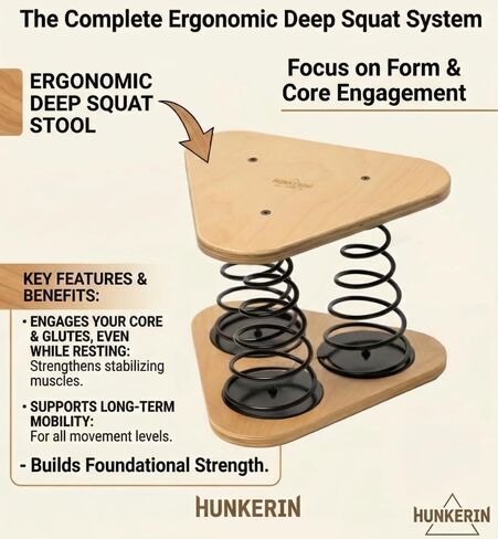 Squat Training & Mobility Device for Posture Core Strength Back Pain Relief & Flexibility | Ergonomic Deep Squat Stool (Chair) for Athletes or Office | Compact & Portable | Natural in Kuwait