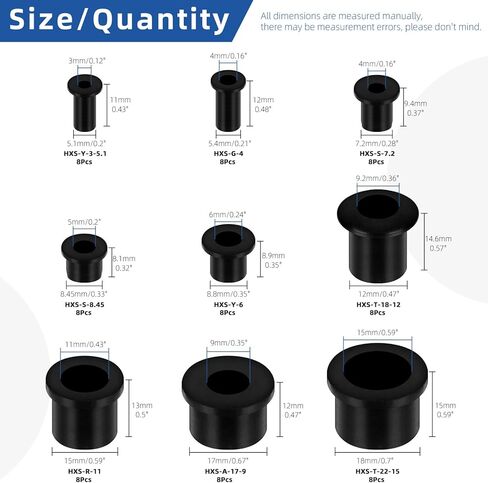 Glarks 72pcs 9 Sizes Rubber Grommets Set Black T-type Hole Grommet Small Top Hat Grommets Waterproof Automotive Firewall Wire Cable Hole Plugs for Desk, Water Pipe, Tubing, Hydroponic, Irrigation in Saudi Arabia