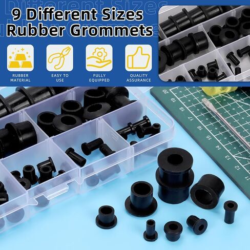 Glarks 72pcs 9 Sizes Rubber Grommets Set Black T-type Hole Grommet Small Top Hat Grommets Waterproof Automotive Firewall Wire Cable Hole Plugs for Desk, Water Pipe, Tubing, Hydroponic, Irrigation in Saudi Arabia