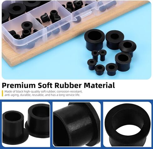 Glarks 72pcs 9 Sizes Rubber Grommets Set Black T-type Hole Grommet Small Top Hat Grommets Waterproof Automotive Firewall Wire Cable Hole Plugs for Desk, Water Pipe, Tubing, Hydroponic, Irrigation in Saudi Arabia