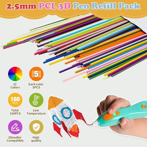 عبوات خيوط PCL ثلاثية الأبعاد مطورة بطول 20 سم، إعادة تحميل أقل، 32 لونًا 160 قطعة، آمنة لدرجة الحرارة المنخفضة، متوافقة فقط مع قلم 3Doodler Start + قلم ثلاثي الأبعاد للرسم والمشروعات الفنية التي تصنعها بنفسك in Kuwait
