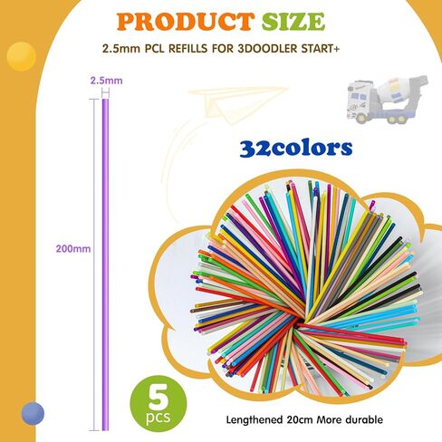 عبوات خيوط PCL ثلاثية الأبعاد مطورة بطول 20 سم، إعادة تحميل أقل، 32 لونًا 160 قطعة، آمنة لدرجة الحرارة المنخفضة، متوافقة فقط مع قلم 3Doodler Start + قلم ثلاثي الأبعاد للرسم والمشروعات الفنية التي تصنعها بنفسك in Kuwait