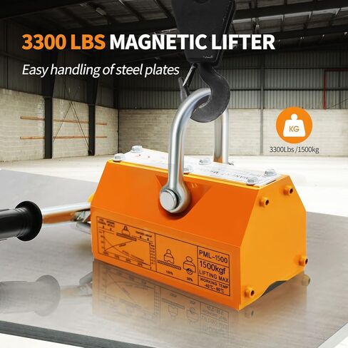 Magnetic Lifter, 3300 Lbs Lifting Capacity Permanent Lifting Magnet with Release Steel Magnetic Lifter Magnet for Hoist, for Shop Crane Lifting Plate Steel Board in Kuwait