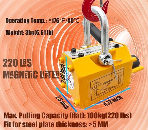 Magnetic Lifter, 220lbs/100kg Pulling Capacity, Neodymium & Steel, Permanent Lift Magnets with Release, Plate Magnets for Lifting Steel Sheets, Blocks, Rod in Saudi Arabia