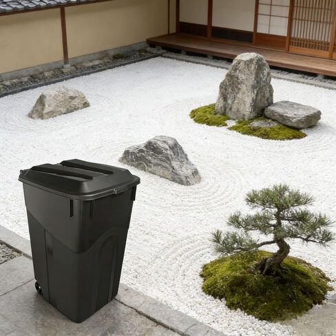 45 Gallon Wheeled Garbage Can, Attached Lid, Black in Saudi Arabia
