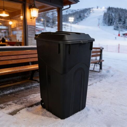 45 Gallon Wheeled Garbage Can, Attached Lid, Black in Saudi Arabia