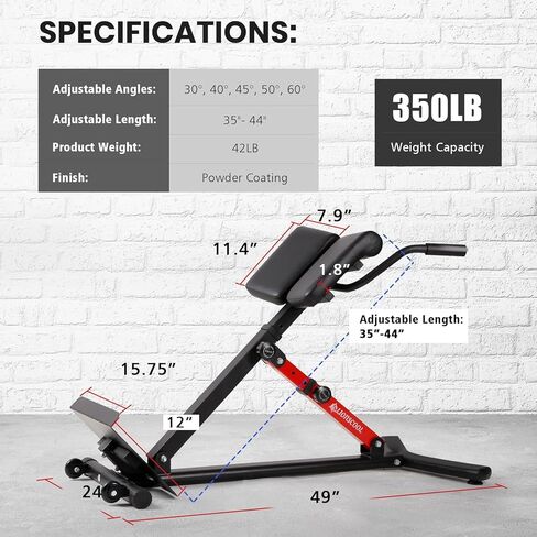 LIONSCOOL Heavy-Duty Adjustable Roman Chair - Back Extension Bench with Multiple Adjustment Functions- Hyperextension Bench Perfect for Home Gym (Black, 45°-180° Bench) in Kuwait