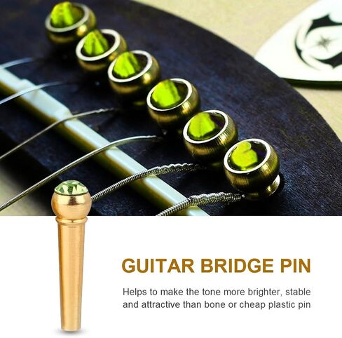 Guitar Bridge Pins, Brass Material with Crystal Glass Dot Decor 6Pcs Set for Folk Acoustic Guitar Players Musicians Repair Enthusiasts (Green) in Kuwait