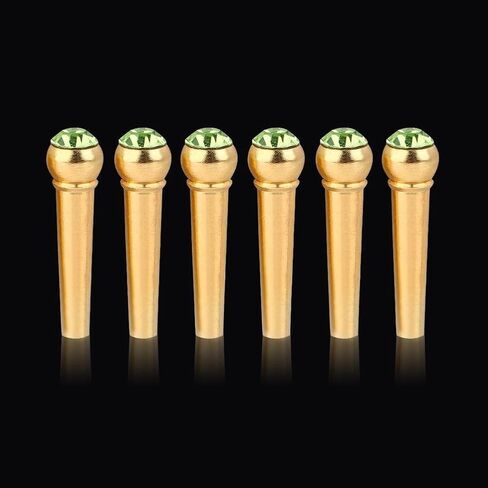 Guitar Bridge Pins, Brass Material with Crystal Glass Dot Decor 6Pcs Set for Folk Acoustic Guitar Players Musicians Repair Enthusiasts (Green) in Kuwait
