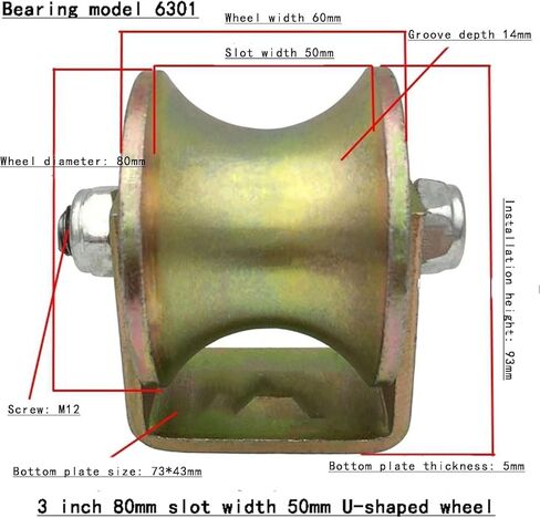 Track Wheel, 3 Inch U-Shaped Steel Pipe Track Wheel Wide Groove Load Pulley Large Arc Guide 1 Piece in Saudi Arabia