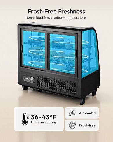 Certified Refrigerated Display Case, 3.5 Cu.Ft Countertop Refrigerator Commercial Display Fridge with Black Curved Glass & Auto Defrost, Freestanding Bakery Display Case for Cafe & Restaurant in Kuwait