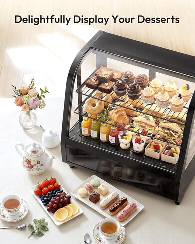 Certified Refrigerated Display Case, 3.5 Cu.Ft Countertop Refrigerator Commercial Display Fridge with Black Curved Glass & Auto Defrost, Freestanding Bakery Display Case for Cafe & Restaurant in Kuwait