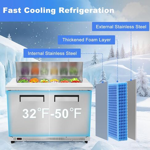 ثلاجة Tylza التجارية مقاس 48 بوصة، وطاولة إعداد سلطة الساندويتشات مقاس 12.7 قدمًا مكعبًا، وثلاجة سطح العمل الضخمة مع 12 مقلاة ولوح تقطيع، ومبرد إعداد السلطة من الفولاذ المقاوم للصدأ ببابين للمطعم وشاحنة الطعام in Kuwait