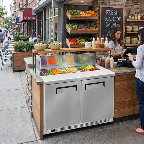 ثلاجة Tylza التجارية مقاس 48 بوصة، وطاولة إعداد سلطة الساندويتشات مقاس 12.7 قدمًا مكعبًا، وثلاجة سطح العمل الضخمة مع 12 مقلاة ولوح تقطيع، ومبرد إعداد السلطة من الفولاذ المقاوم للصدأ ببابين للمطعم وشاحنة الطعام in Kuwait