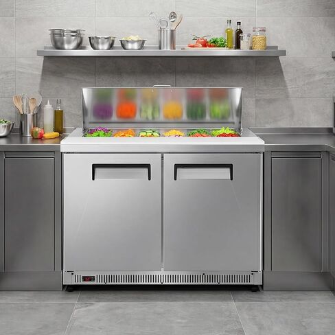 ثلاجة Tylza التجارية مقاس 48 بوصة، وطاولة إعداد سلطة الساندويتشات مقاس 12.7 قدمًا مكعبًا، وثلاجة سطح العمل الضخمة مع 12 مقلاة ولوح تقطيع، ومبرد إعداد السلطة من الفولاذ المقاوم للصدأ ببابين للمطعم وشاحنة الطعام in Kuwait