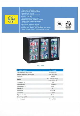 Commercial Back Bar Beer Cooler, ETL 3 Glass Door Beverage Display Refrigerator, Restaurant Upright under counter Stainless Steel Fridge Merchandiser, LED Lighting 53" W 11.3 Cu.Ft in Kuwait