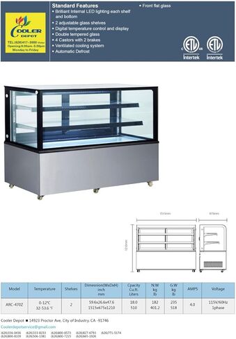 Refrigerated Bakery Display Cooler Case for Pastry Deli Uprighted 60" Wide Cooler Glass Display Curve Case Refrigerator-Commercial NSF UL ETL ARC-470Z in Kuwait
