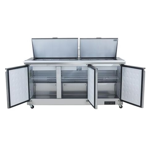 Empura 72" Mega Top Refrigerated Prep Table with Three-Solid Door | Sandwich Salad Preparation Fridge with (27) 1/6" Pans and 9" Cutting Board | 71.7"W x 34.5"D x 43.2"H, Stainless Steel, 115v, NSF in Kuwait