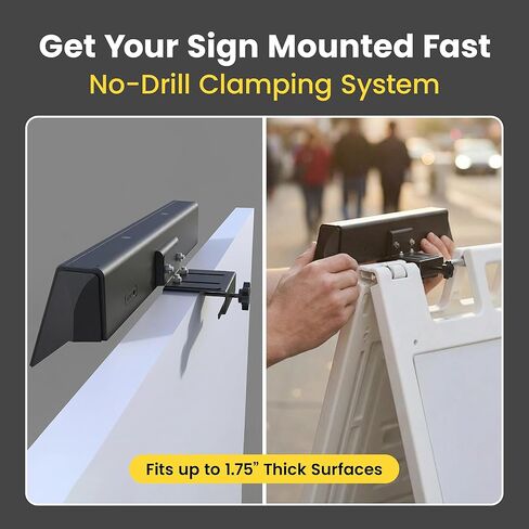 Brighticonic Universal A-Frame Sign Light Bracket - No-Drill LED Mounting Bracket, Adjustable Clamp - Secure Mount for Lightweight Sidewalk Signboards, Camera, Solar Sign Lights - Fits 1.75" Edges in Kuwait